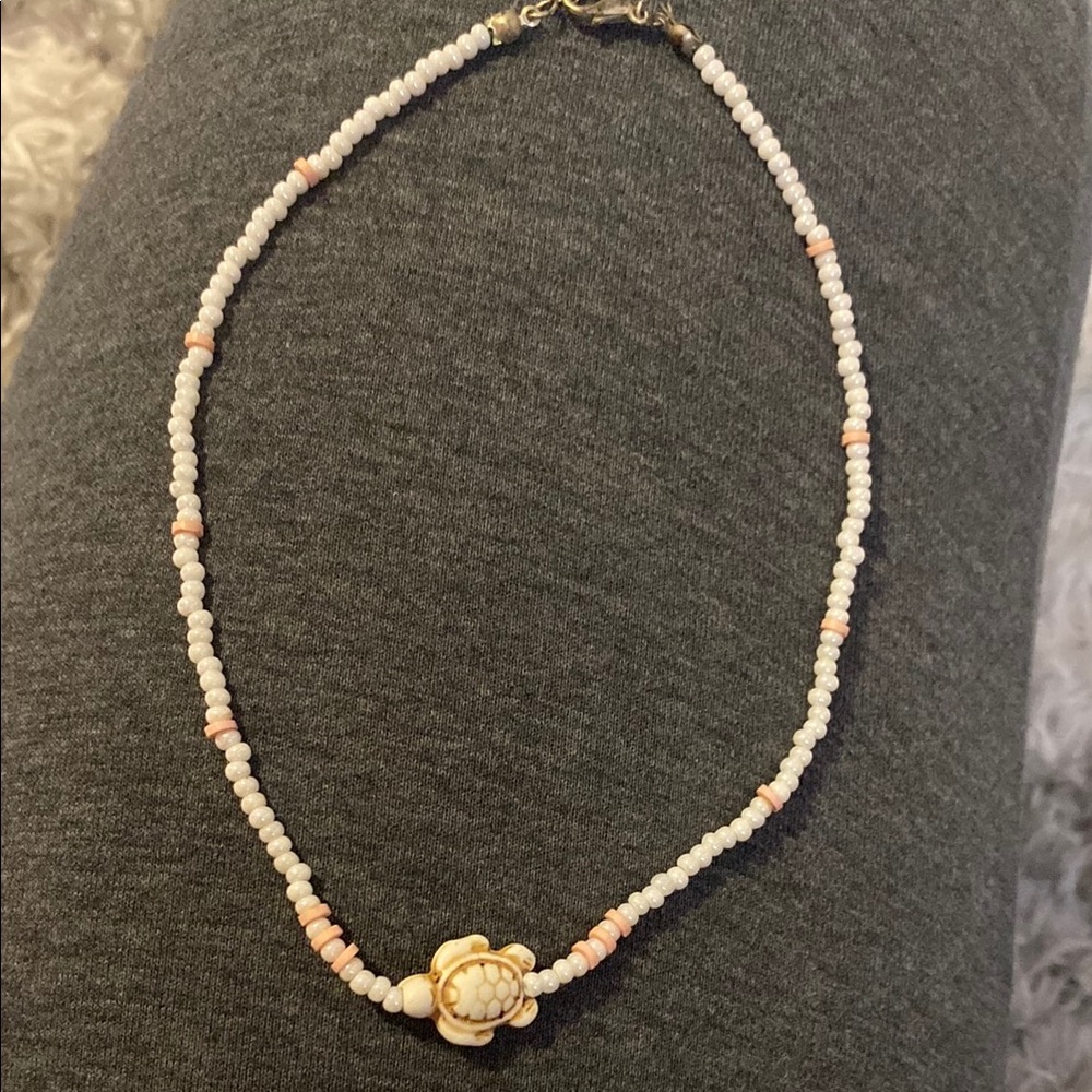 pink and white turtle bead necklace